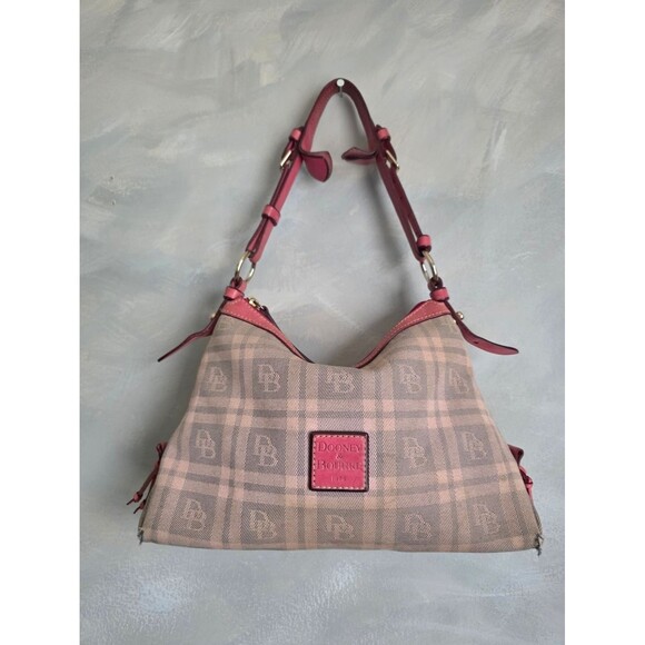 Dooney & Bourke Handbags - Dooney & Bourke Pink Plaid Small East West Baguette Shoulder Hobo Slouchy Bag
